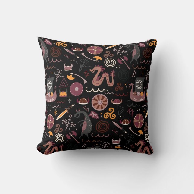 Viking pattern seamless design graphic throw pillow (Front)