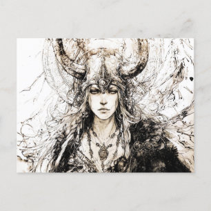 Viking Pen Drawing of a Norse Goddess Freyja Postcard