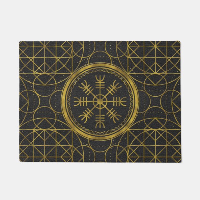 Viking protection runes helm of awe talisman doormat (Front)