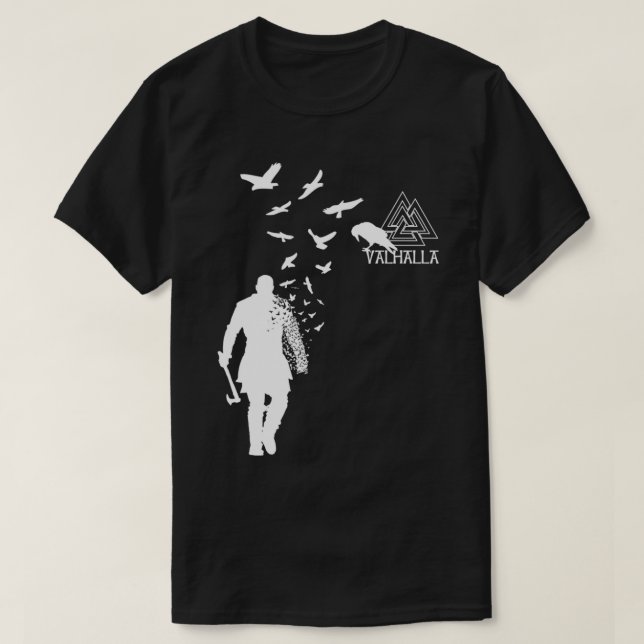 Viking Ragnar Lodbrok Valhalla Odin Ravens Pullove T-Shirt (Design Front)