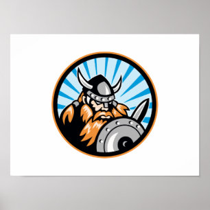 Viking Raider Barbarian Warrior Retro Poster
