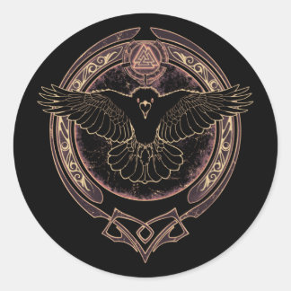 Viking Raven Munin and Valknut Classic Round Stick Classic Round Sticker