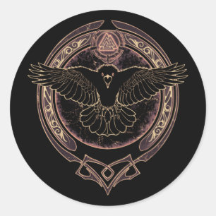 Viking Raven Munin and Valknut Classic Round Stick Sticker