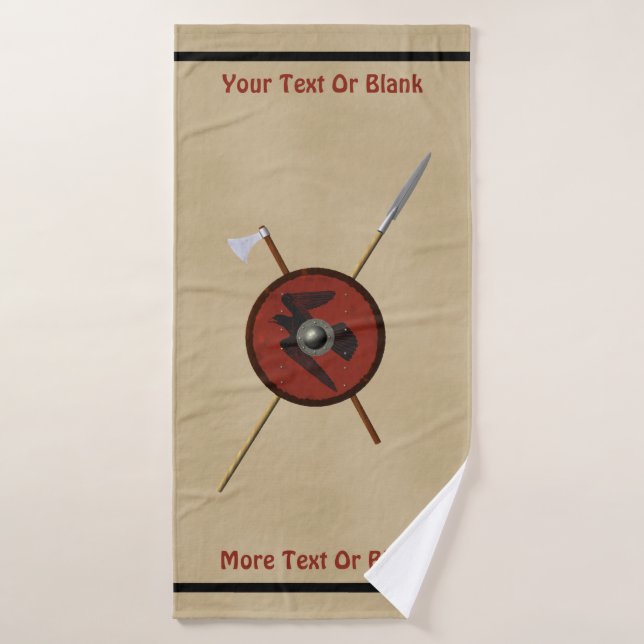 Viking Raven Shield And Weapons Bath Towel Set (Bath Towel)
