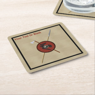Viking Raven Shield And Weapons Square Paper Coaster