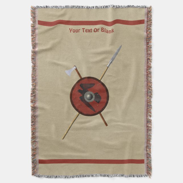 Viking Raven Shield And Weapons Throw Blanket (Front Vertical)