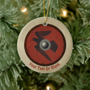 Viking Raven Shield Ceramic Ornament