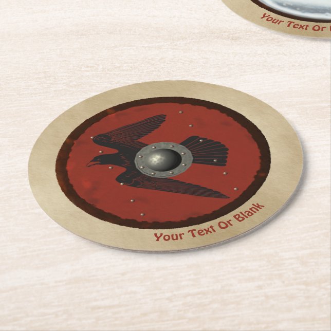 Viking Raven Shield Round Paper Coaster (Angled)