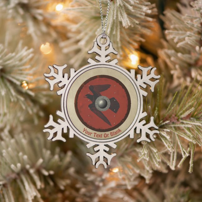 Viking Raven Shield Snowflake Pewter Christmas Ornament (Tree)