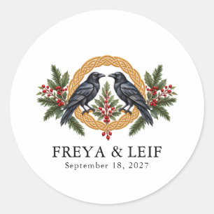 Viking Ravens Burgundy Wedding Classic Round Sticker