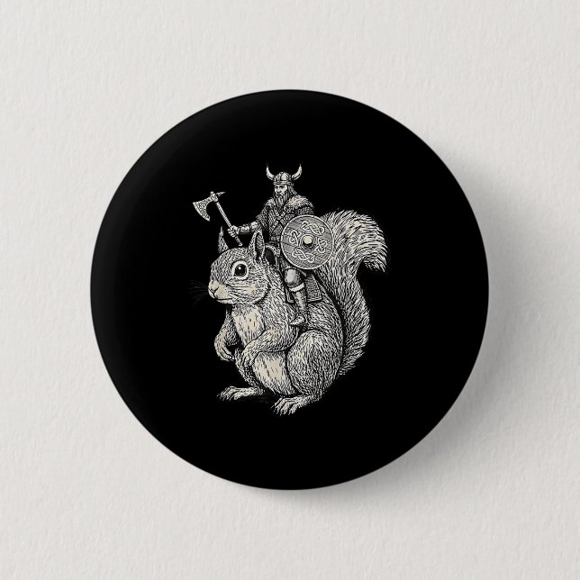 Viking Riding Squirrel Funny Warrior Art  2 Inch Round Button (Front)
