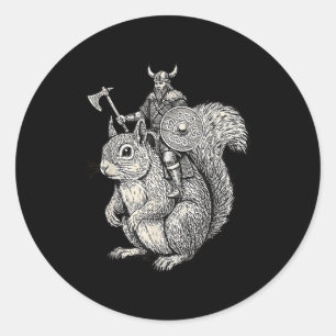 Viking Riding Squirrel Funny Warrior Art Classic Round Sticker