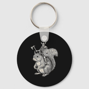 Viking Riding Squirrel Funny Warrior Art Keychain