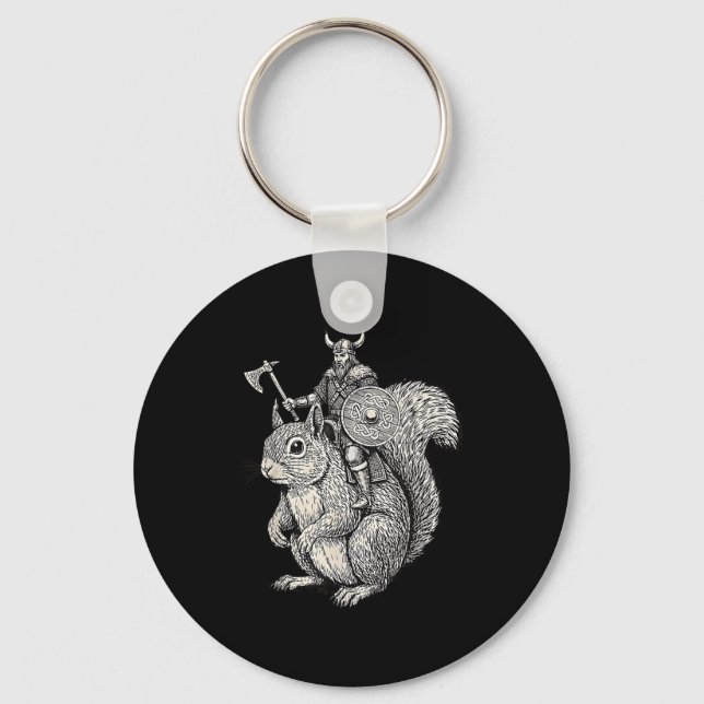Viking Riding Squirrel Funny Warrior Art  Keychain (Front)