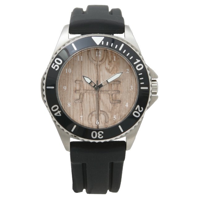 Viking rune on cracked wood watch (Front)