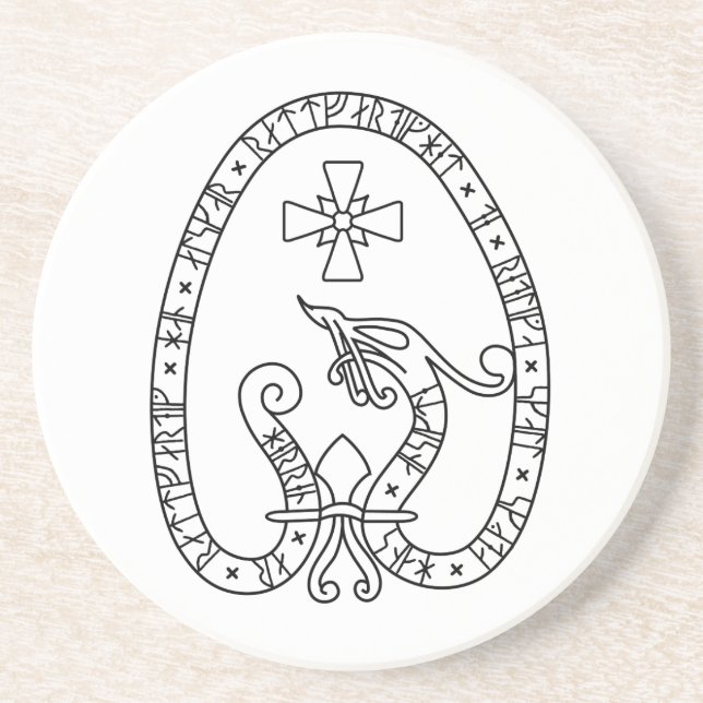 Viking Rune Stone black and white Coaster (Front)