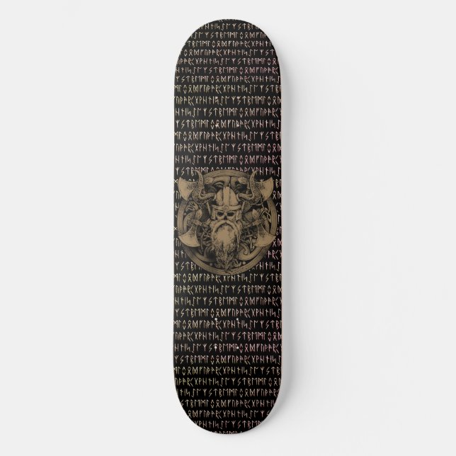 Viking Runes Bearded Warrior Axes Shield Skateboard (Front)
