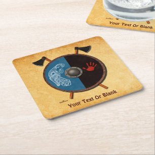 Viking Shield and Axes Square Paper Coaster