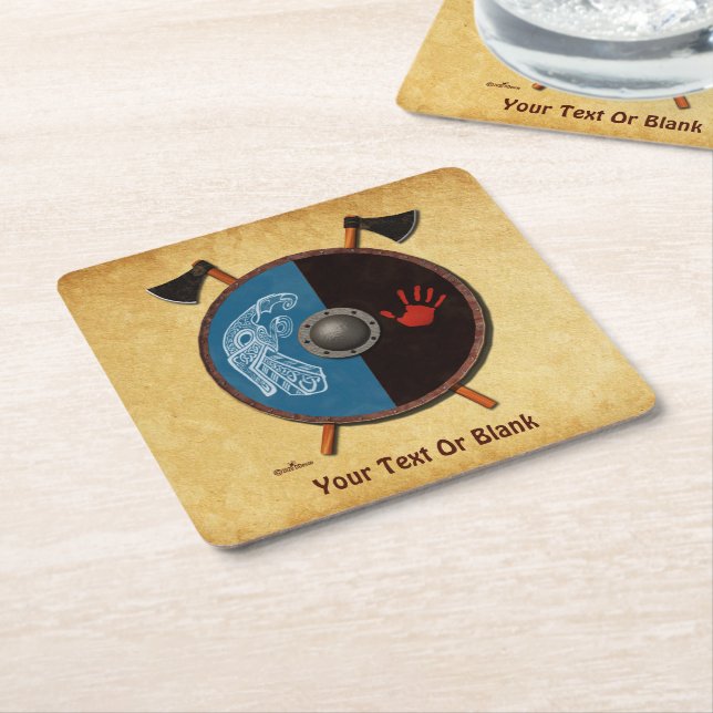 Viking Shield and Axes Square Paper Coaster (Angled)
