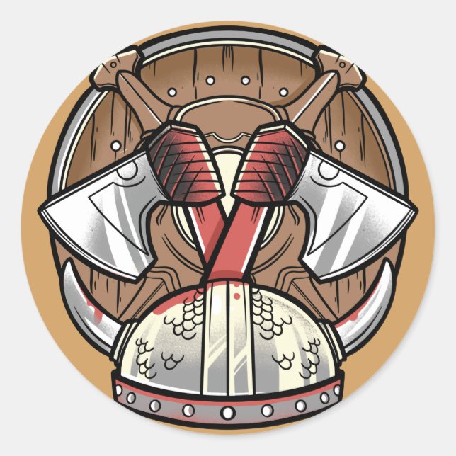 Viking Shield Cartoon Logo Classic Round Sticker (Front)