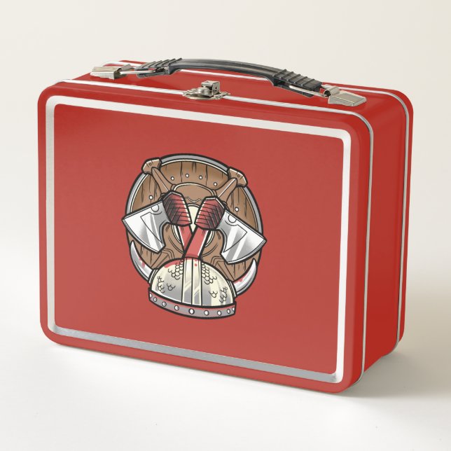Viking Shield Cartoon Logo Metal Lunch Box (Front)