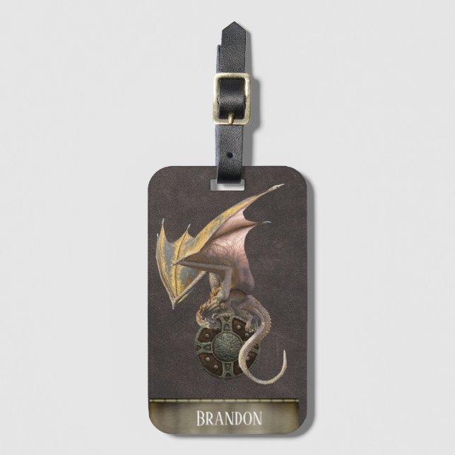Viking Shield Dragon Bronze Ancient Rustic Luggage Tag (Front Vertical)