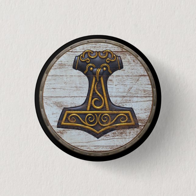 Viking Shield Emblem - Thor's Hammer 1 Inch Round Button (Front)