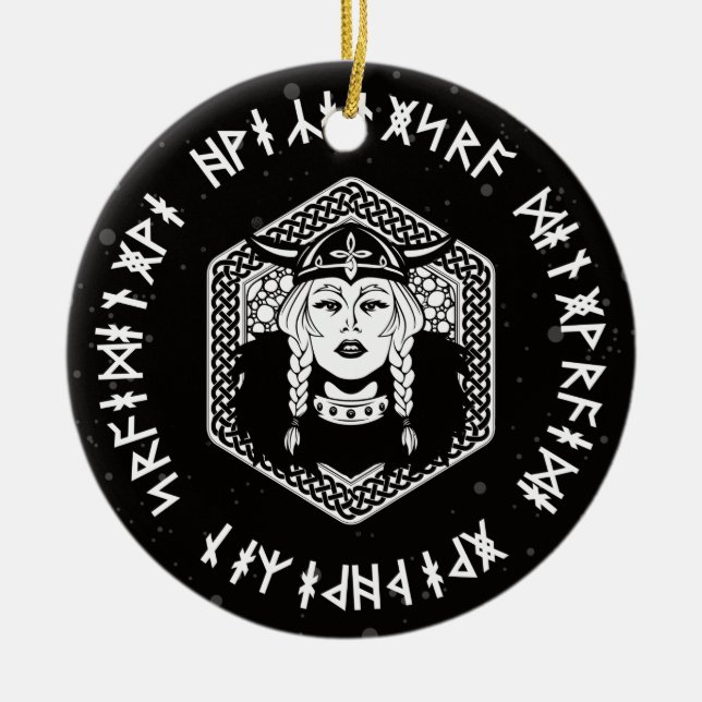 Viking Shield Maiden Celtic Warrior Ceramic Ornament (Front)