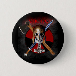 VIKING - Shield Skull 2 Inch Round Button