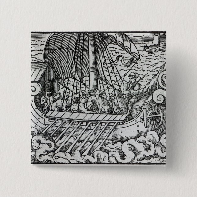 Viking Ship 2 Inch Square Button (Front)