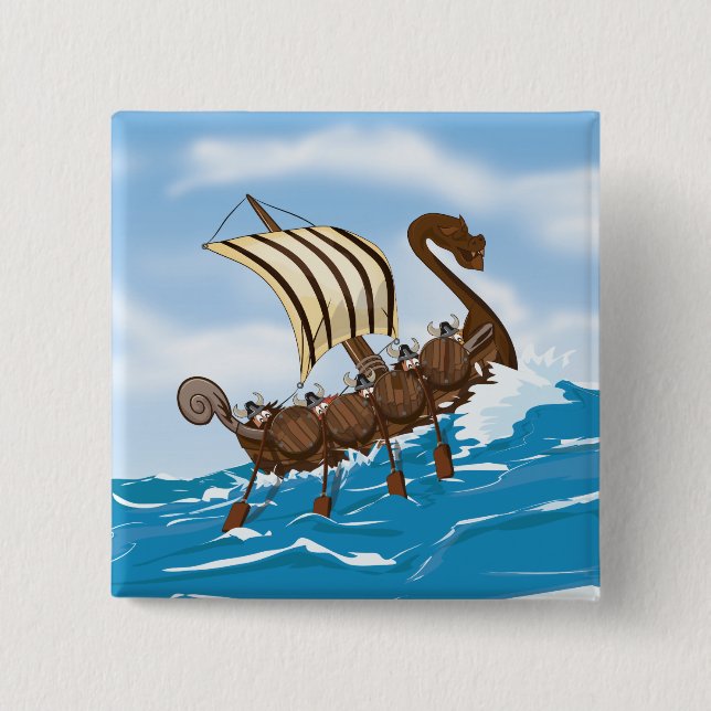 Viking Ship 2 Inch Square Button (Front)