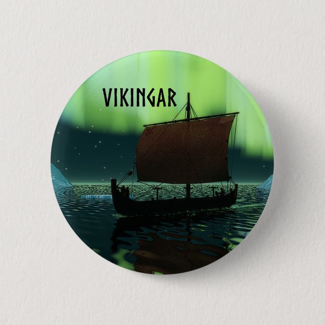 Viking Ship And Northern Lights 2 Inch Round Button (Front)