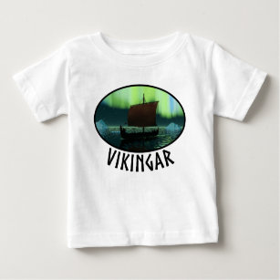 Viking Ship And Northern Lights Baby T-Shirt