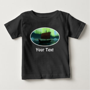 Viking Ship And Northern Lights Baby T-Shirt
