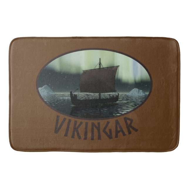 Viking Ship And Northern Lights Bath Mat (Front)