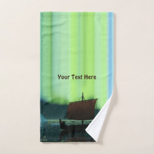 Viking Ship And Northern Lights Bath Towel Set
