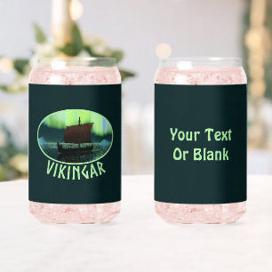 Viking Ship And Northern Lights Can Glass