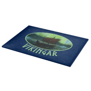 Viking Ship And Northern Lights Cutting Board