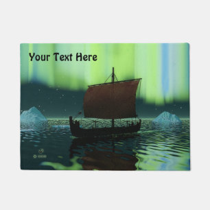 Viking Ship And Northern Lights Doormat