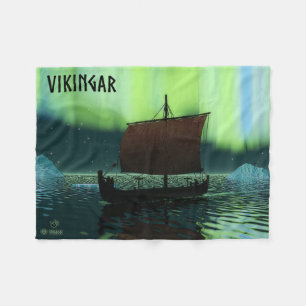 Viking Ship And Northern Lights Fleece Blanket