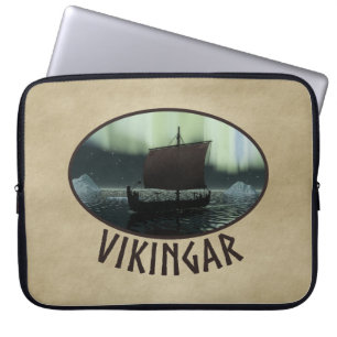 Viking Ship And Northern Lights Laptop Sleeve