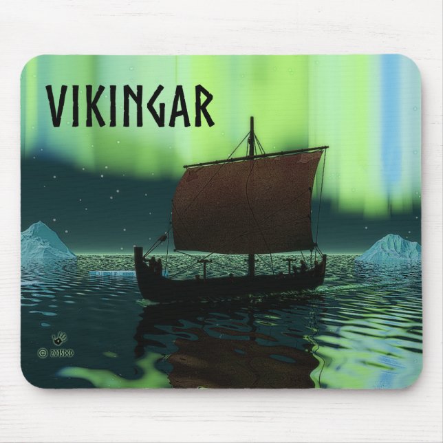 Viking Ship And Northern Lights Mouse Pad (Front)
