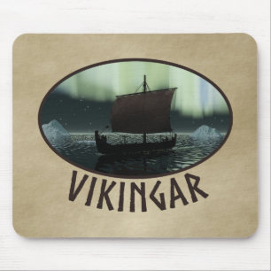 Viking Ship And Northern Lights Mouse Pad