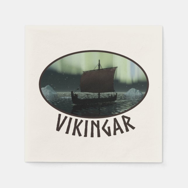 Viking Ship And Northern Lights Napkin (Front)