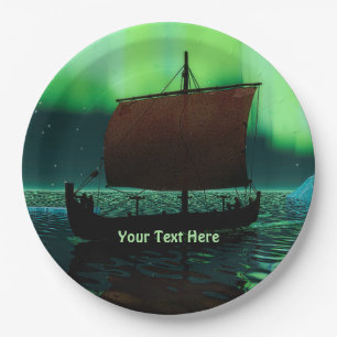 Viking Ship And Northern Lights Paper Plate