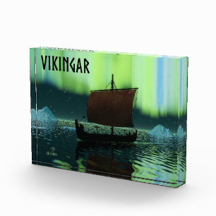Viking Ship And Northern Lights Photo Block