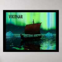 Viking Ship And Northern Lights