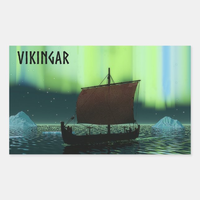 Viking Ship And Northern Lights Sticker (Front)