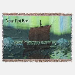 Viking Ship And Northern Lights Throw Blanket