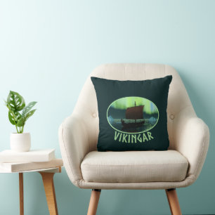 Viking Ship And Northern Lights Throw Pillow